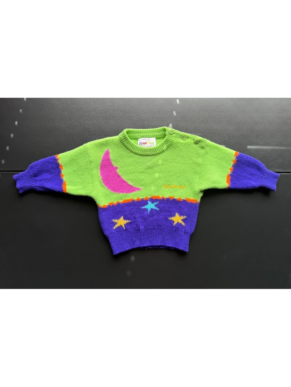 Vintage 90s Zerotondo Benetton Baby 6-9M Moon Stars Sweater Italy Colorblock